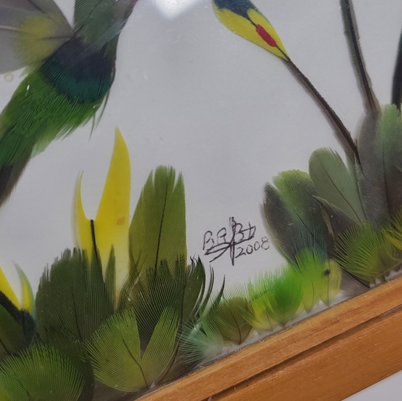 Original artist signed Hummingbird primitive framed artwork - Picture 8 of 11